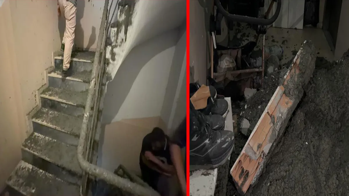 Arnavutköy'de korku dolu anlar! İnşaatta beton dökülürken 6 katlı binanın duvarı patladı: Yüzlerce kilo beton bina içerisine doldu