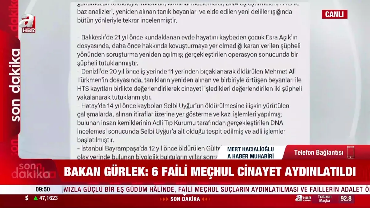 Bakan Gürlek: 6 faili meçhul cinayet aydınlatıldı